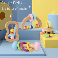 Wooden Rattles 4 pc Set Orff Musical Instruments Hand Grip Rattles