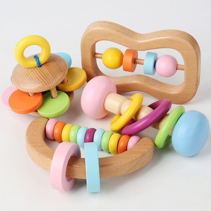 Wooden Rattles 4 pc Set Orff Musical Instruments Hand Grip Rattles