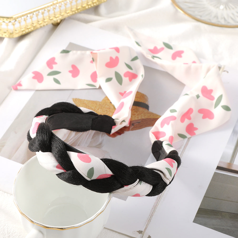 Floral Print Headband Sweet Headdress Style Head Hoop for Women Girls