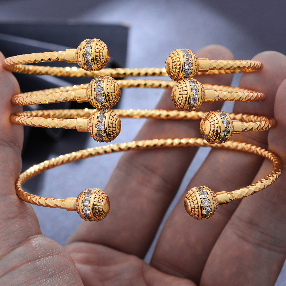 Rhinestone Inlaid Bangle Bracelet 18K Plated Copper Hand Jewelry