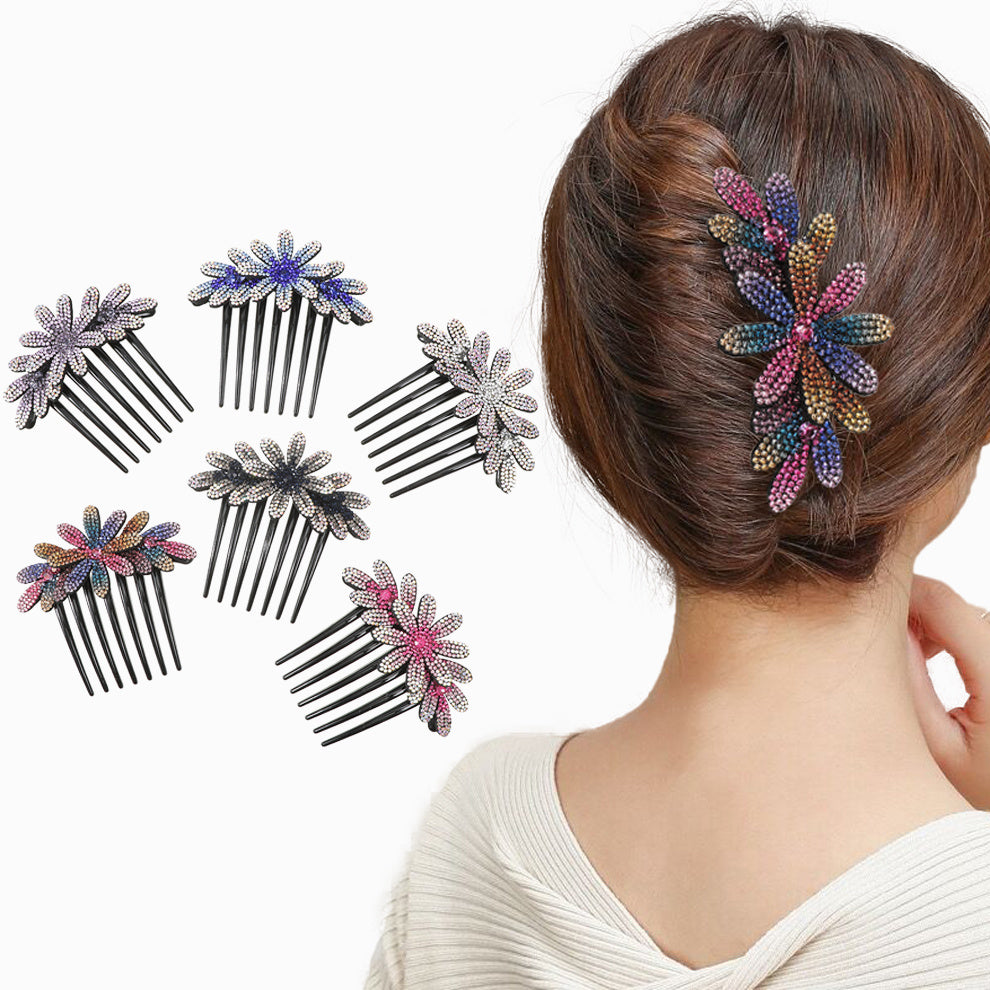 Retro Rhinestone Flower Hair Comb Solid Hair Claw Hair Accessories