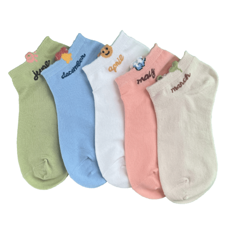 5 Pairs Letter Print Ankle Socks Women's Stockings