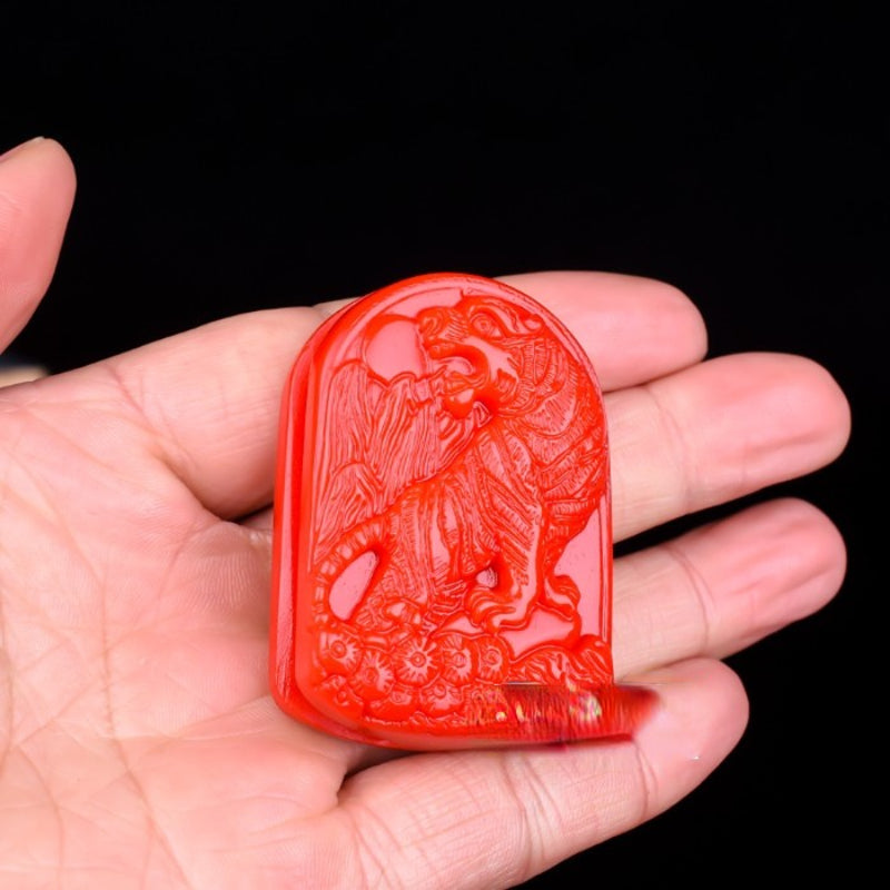 Men's Jade Tiger Belt Buckle Red Jade Bearer Pendant