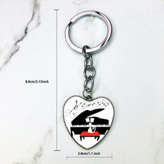 Piano Keys Music Notes Key Chain Heart Shaped Glass Gem Pendant Keyring