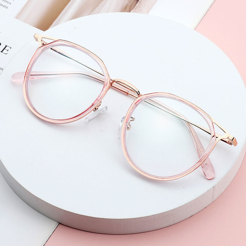 Square Anti Light Glasses Metal Frame Clear Lens Hollow Glasses