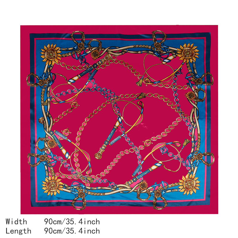 Classic Chain Print Satin Scarf Silk Sunscreen Shawl Hijab Woman Travel