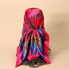 Classic Chain Print Satin Scarf Silk Sunscreen Shawl Hijab Woman Travel