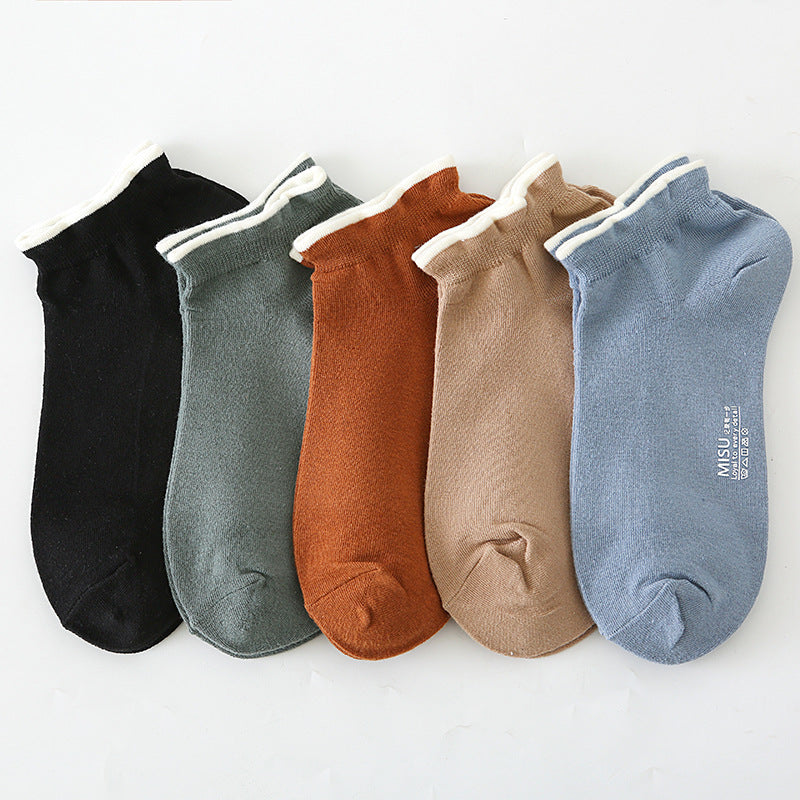 5 Pairs Colorblock Trim Short Socks for Women