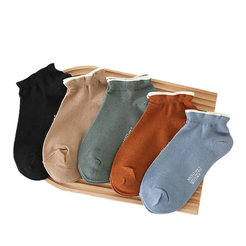 5 Pairs Colorblock Trim Short Socks for Women