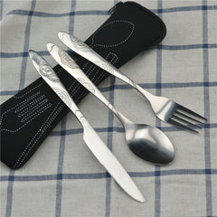 3pcs Stainless Steel Cutlery Set w/ Bag for Travel & Outdoor Dining