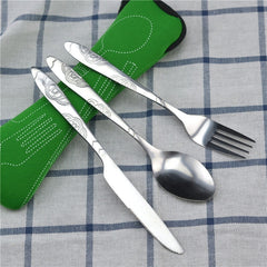3pcs Stainless Steel Cutlery Set w/ Bag for Travel & Outdoor Dining