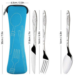 3pcs Stainless Steel Cutlery Set w/ Bag for Travel & Outdoor Dining