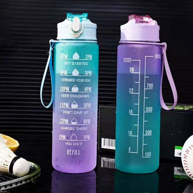 32oz Leakproof Water Bottle with Time Marker and Straw