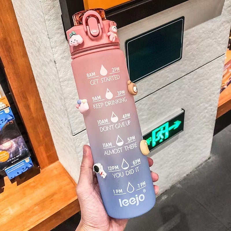 32oz Leakproof Water Bottle with Time Marker and Straw