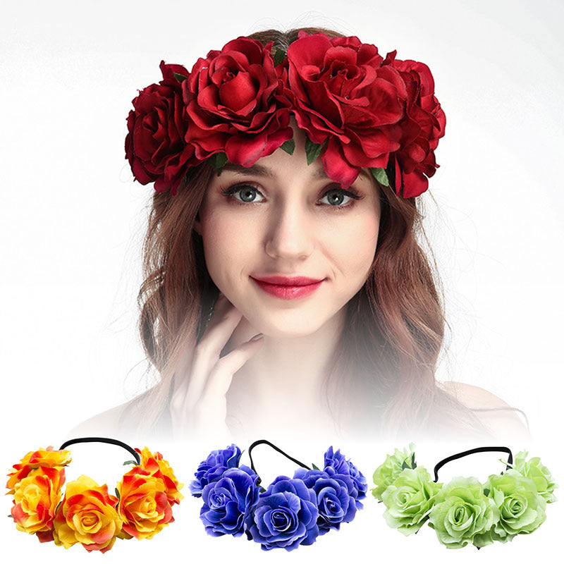Hawaiian Stretchy Rose Flower Headband Elastic Head Hoop Floral Crown
