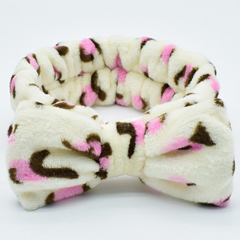 Leopard Print Bowknot Headband Flannel Soft Hair Band Turban for Women
