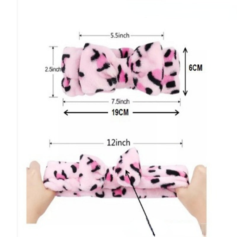 Leopard Print Bowknot Headband Flannel Soft Hair Band Turban for Women