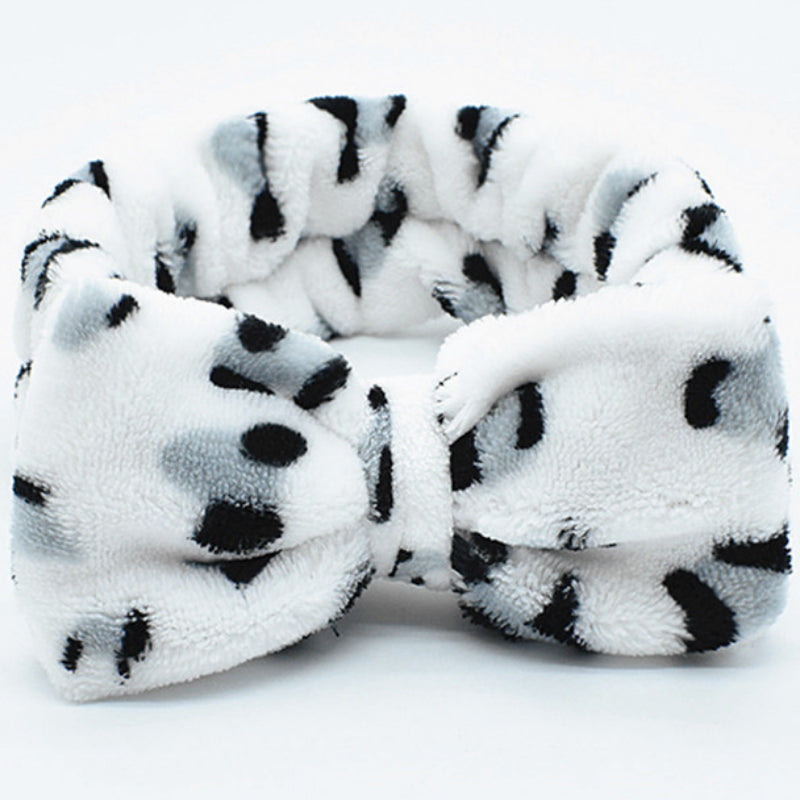 Leopard Print Bowknot Headband Flannel Soft Hair Band Turban for Women
