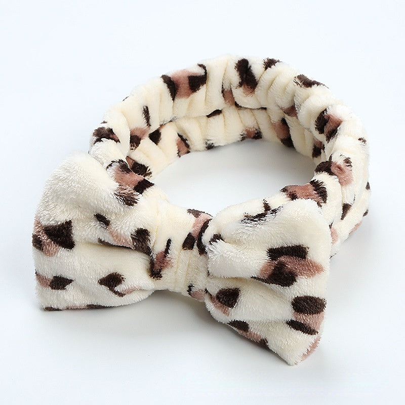 Leopard Print Bowknot Headband Flannel Soft Hair Band Turban for Women