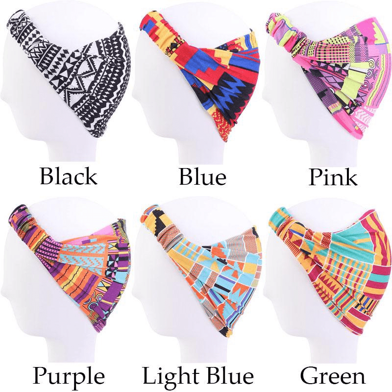 Bohemian Print Headband Yoga Sports Hairband Elastic Twisted Knot Turban