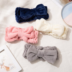 Coral Fleece Bowknot Headband For Face Washing Makeup Spa Wear