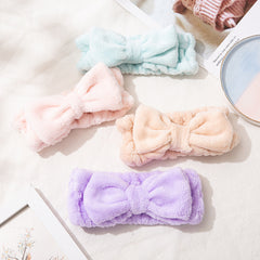 Coral Fleece Bowknot Headband For Face Washing Makeup Spa Wear