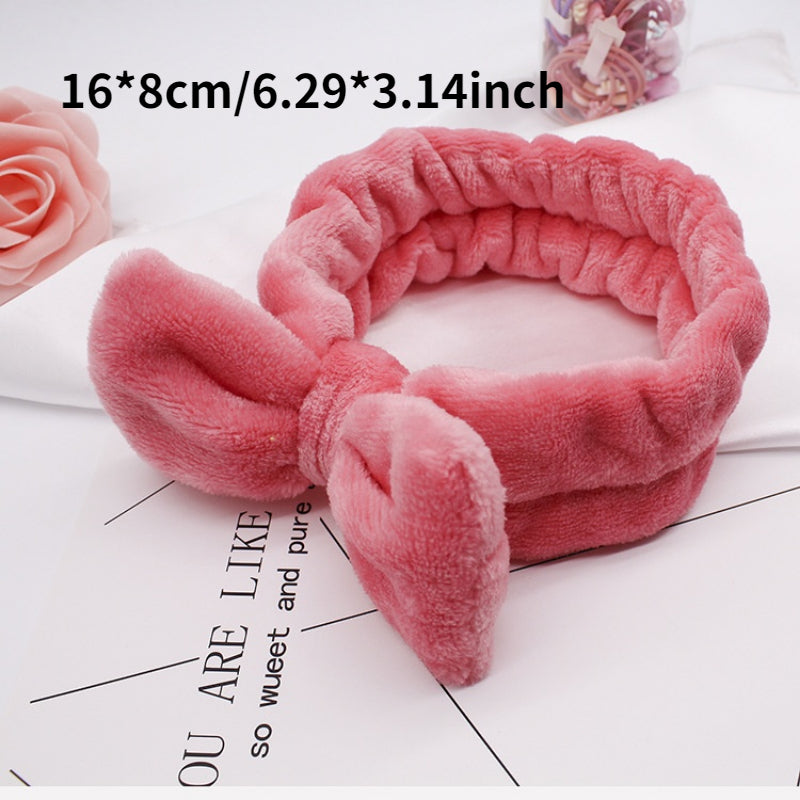 Coral Fleece Bowknot Headband For Face Washing Makeup Spa Wear