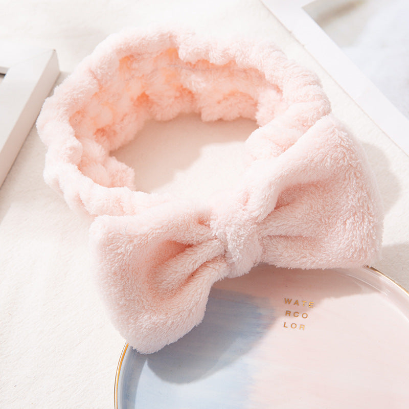 Coral Fleece Bowknot Headband For Face Washing Makeup Spa Wear