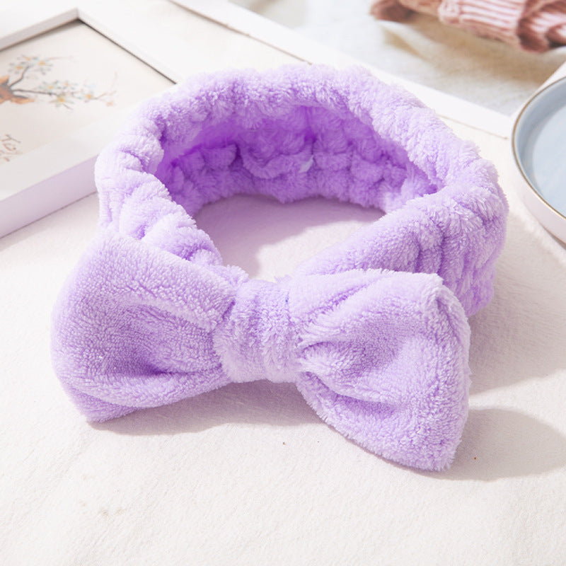 Coral Fleece Bowknot Headband For Face Washing Makeup Spa Wear