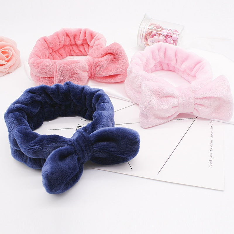 Coral Fleece Bowknot Headband For Face Washing Makeup Spa Wear