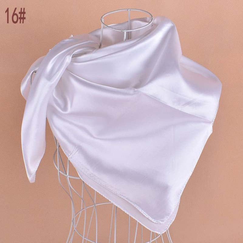 Classic Satin Square Scarf Solid Silk Neckerchief Bandana Head Scarves