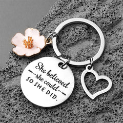 Empowering Pink Petal Peach Heart Keychain