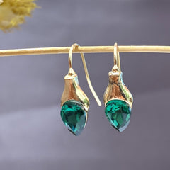 Couples Golden Plated Green Gemstone Earrings Unisex Jewelry