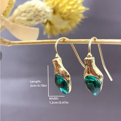 Couples Golden Plated Green Gemstone Earrings Unisex Jewelry