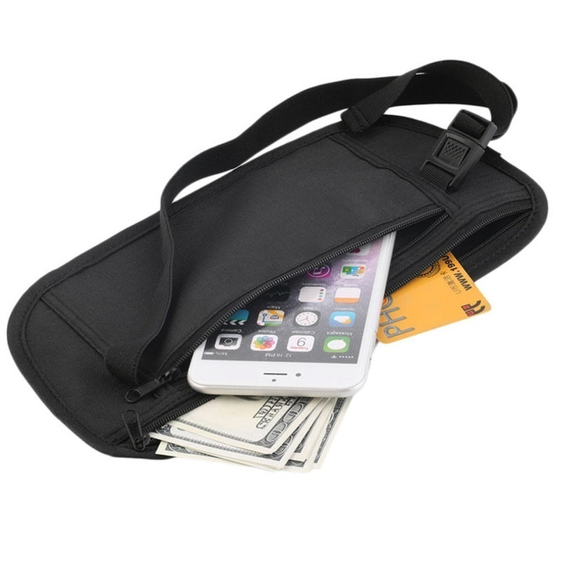 Portable Storage Bag Zipper Solid Bag Passport Waist Bag