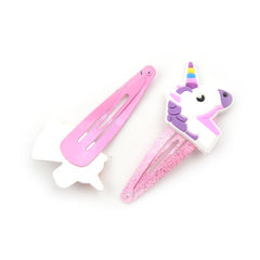 10pcs Cartoon Unicorn Snap Clip Pink Hair Clip For Girls