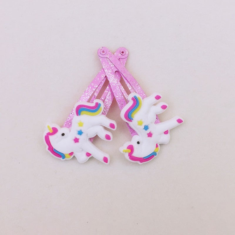 10pcs Cartoon Unicorn Snap Clip Pink Hair Clip For Girls