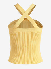 Ribbed Criss Cross Tank Top Sleeveless Slip Women's Lingerie