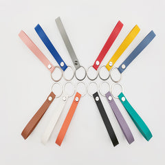 Solid PU Leather Bracelet Keychain Bag Charm Phone Lanyard Gift