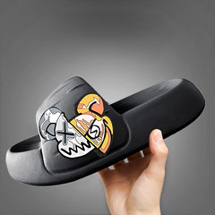 Men's Anime Print Non Slip Platform Slides Soft Sole Cloud Slides