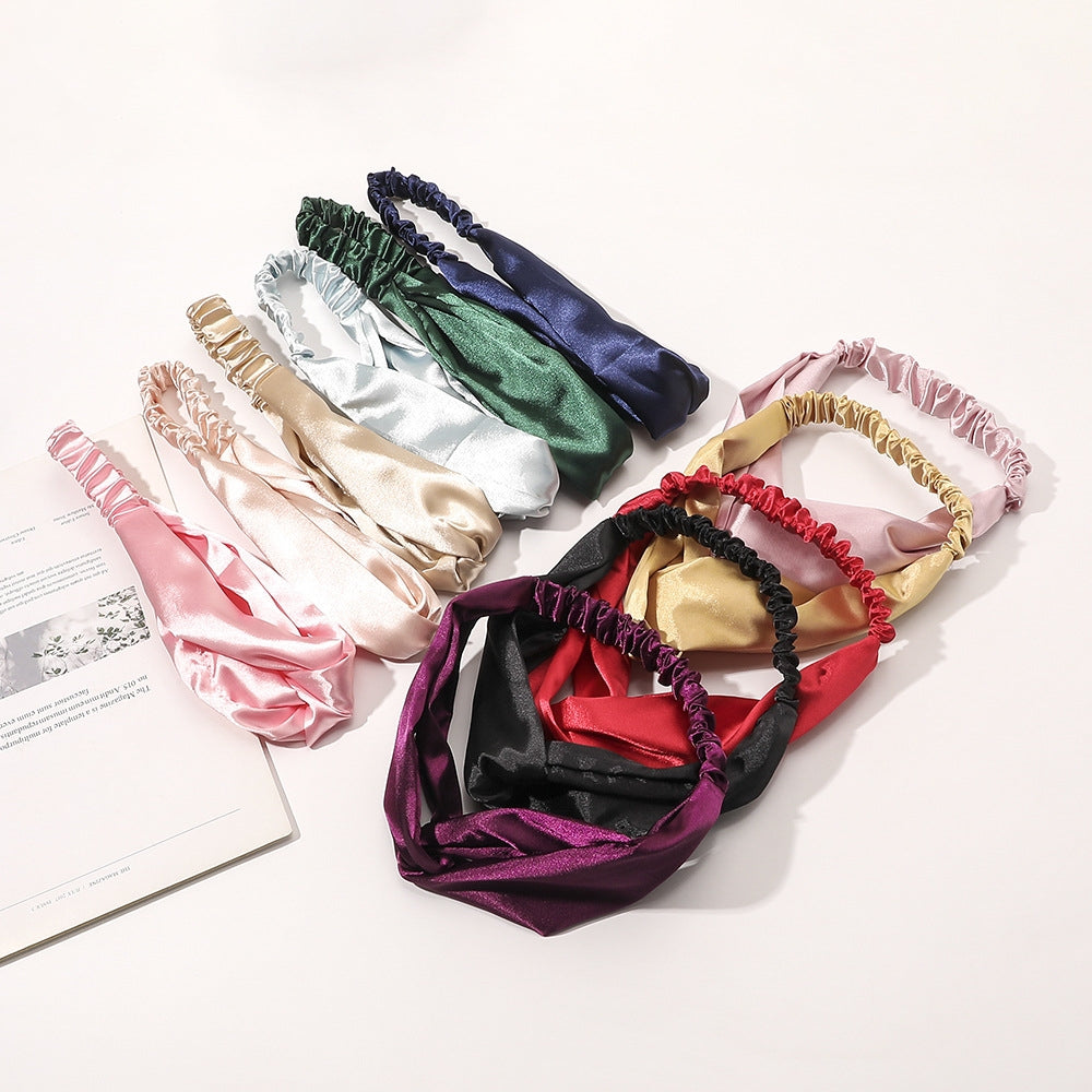 Solid Cross Knotted Headband Satin Headwear for Women