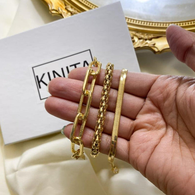 Vintage Snake Chain Silver Bracelets Set Punk Jewelry