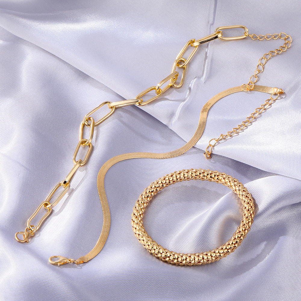 Vintage Snake Chain Silver Bracelets Set Punk Jewelry
