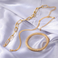 Vintage Snake Chain Silver Bracelets Set Punk Jewelry
