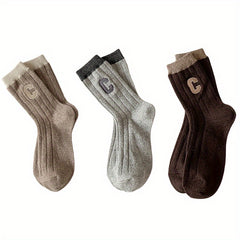 3 Pairs Letter Pattern Colorblock Socks Soft Mid Tube Women's Stockings