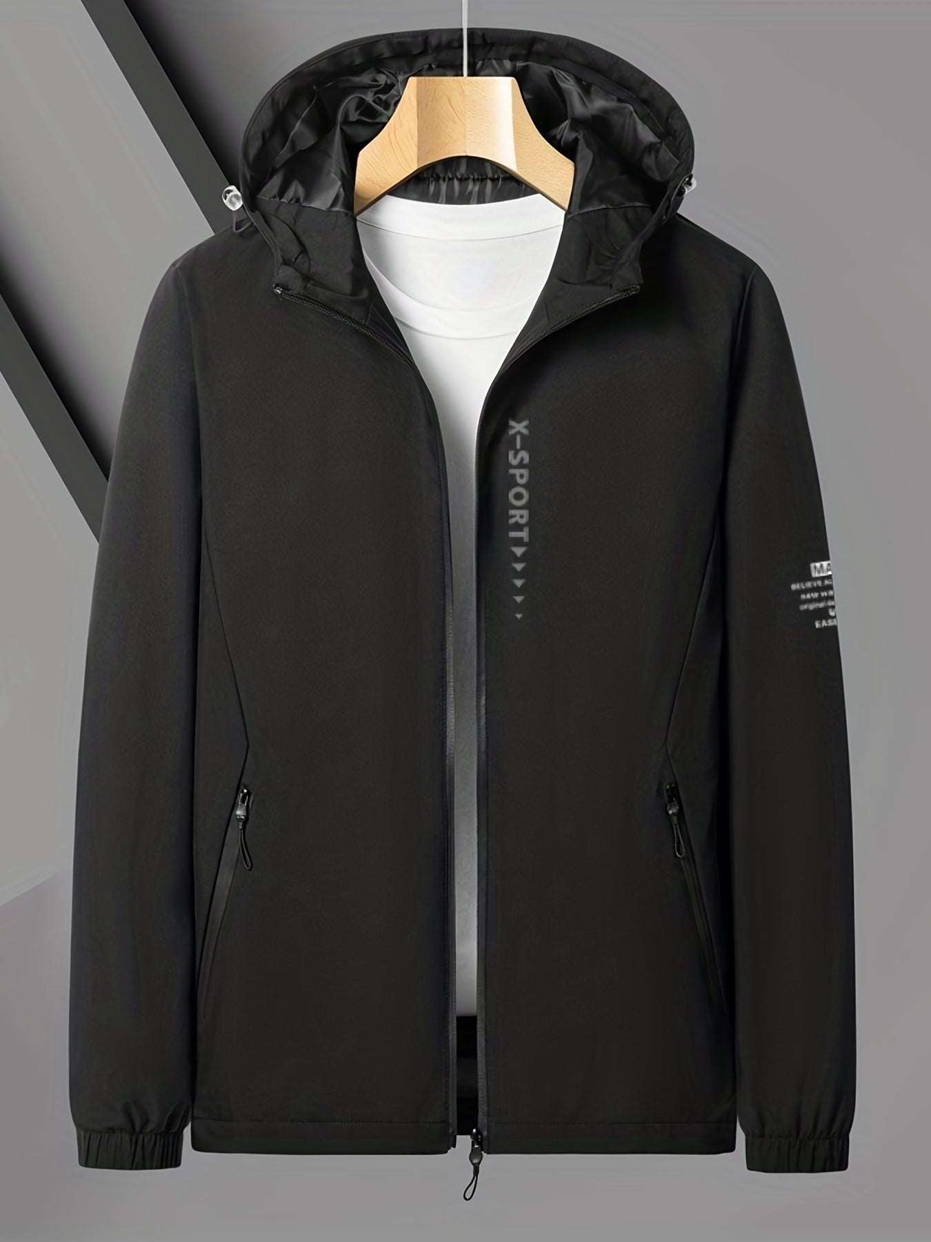 Men's Casual Hooded Zipper Windbreaker Jacket for Spring Fall