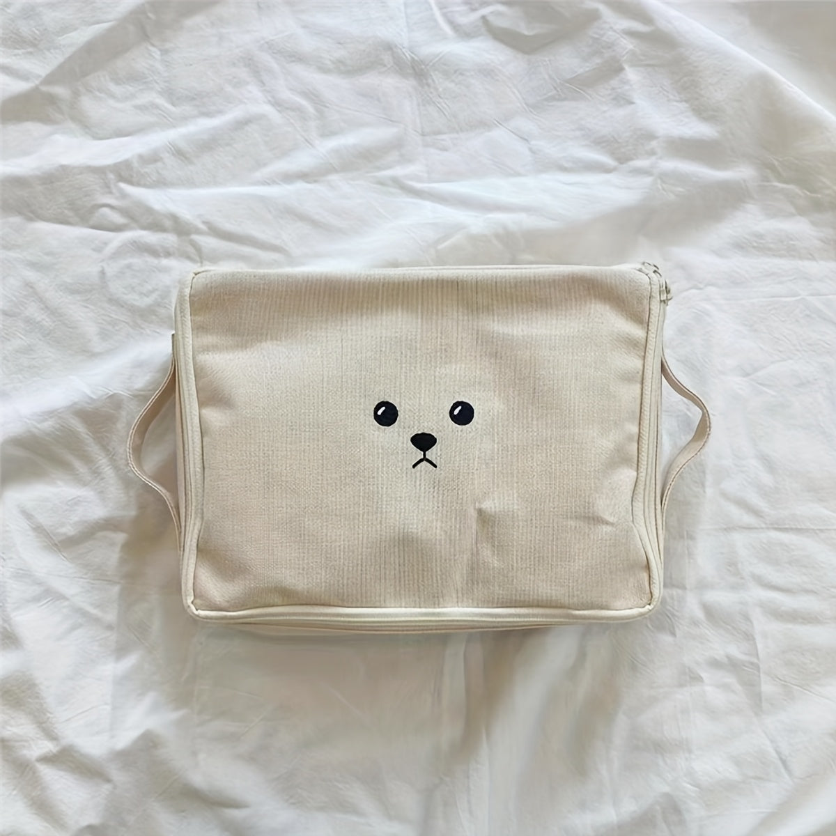 Beige Travel Diaper Bag with Bear Durable Polyester