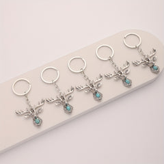 5pcs Deer Head Key Chains Alloy Jewelry Business Luggage Bag Pendant Halloween