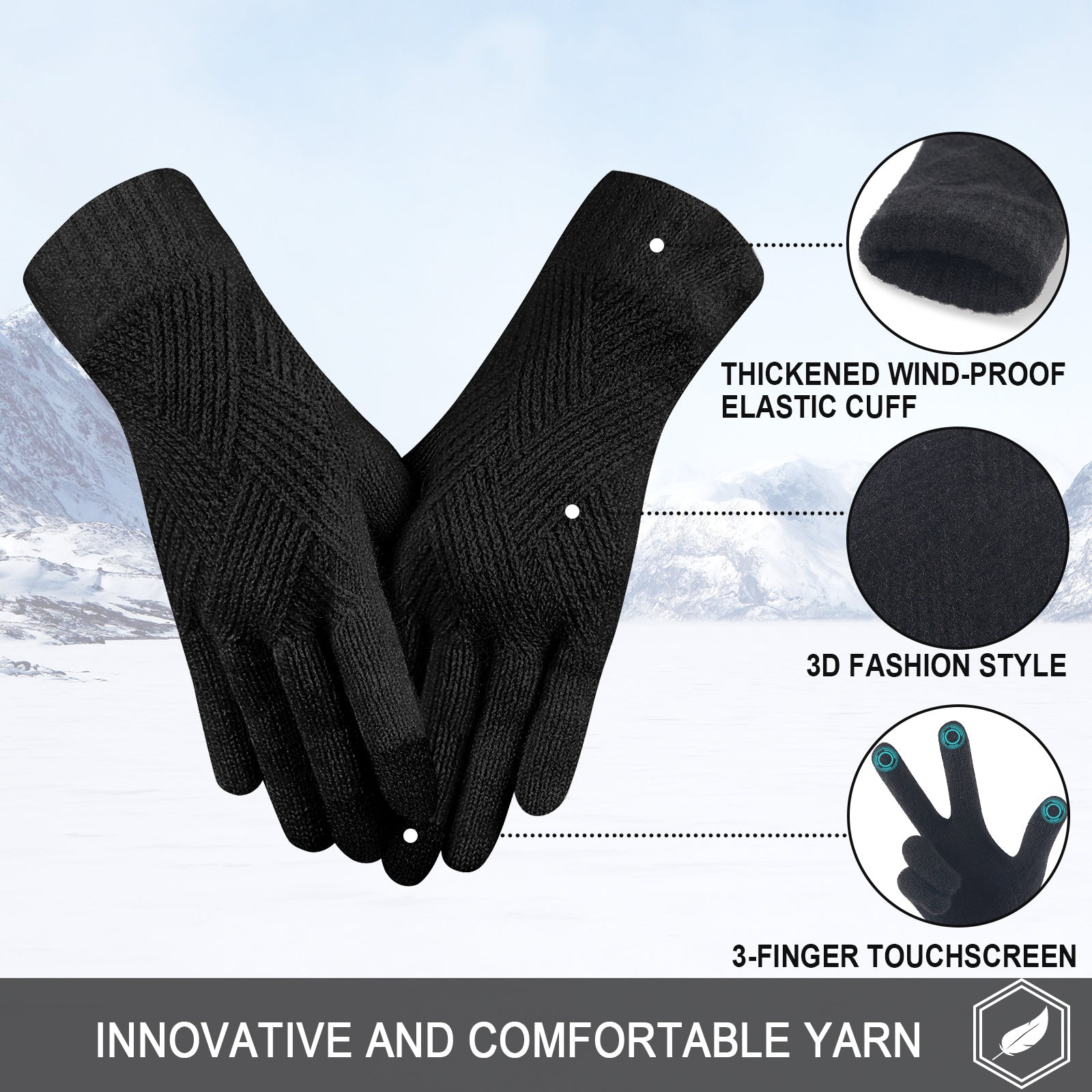Women's Winter Touchscreen Stretch Thermal Magic Gloves Warm Wool Knitted