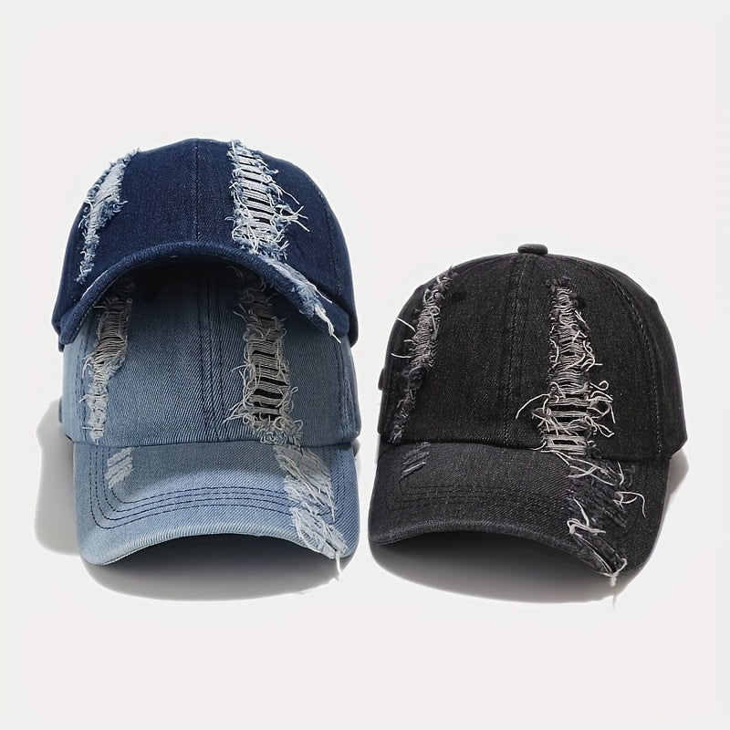Washed Ripped Denim Peaked Cap Outdoor Sun Protection Baseball Cap